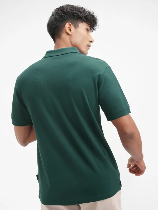 Highlander Men Teal Solid Polo Collar T-Shirt
