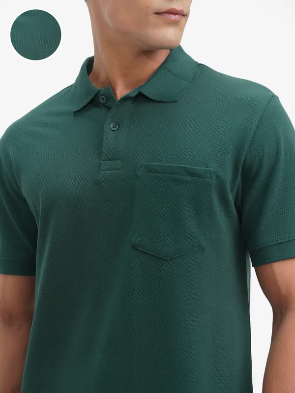 Highlander Men Teal Solid Polo Collar T-Shirt