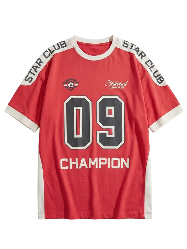 Highlander Men Red Printed Round Neck Oversized Fit T-Shirt