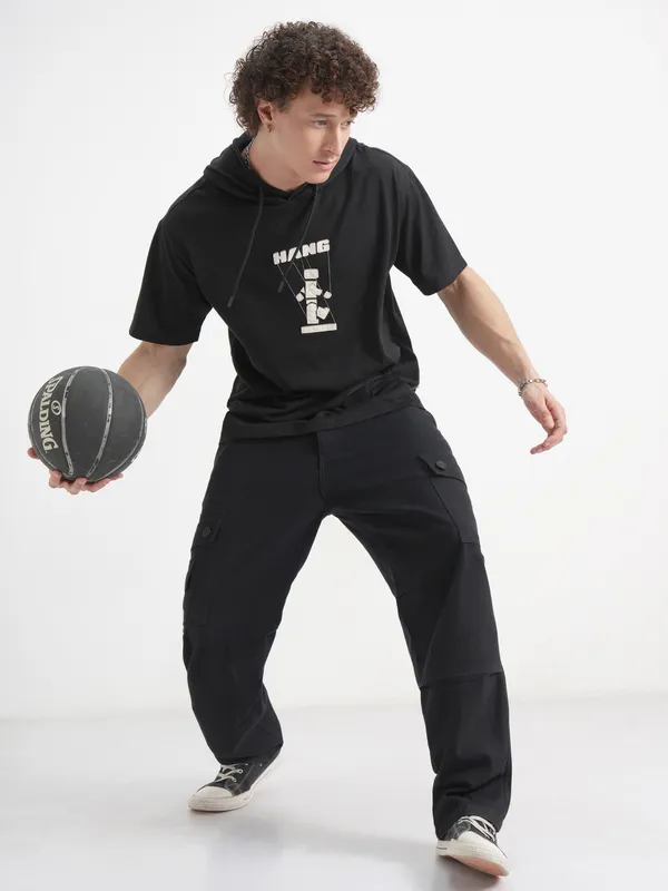 Highlander Men Black Printed Hood T-Shirt