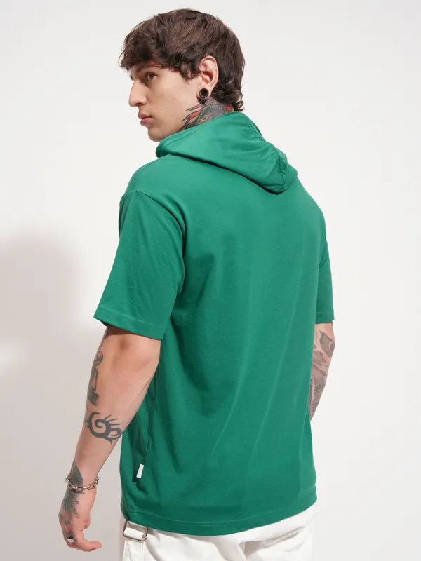 Highlander Men Green Printed Hood T-Shirt