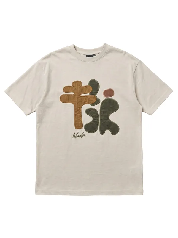 Highlander Men Beige Applique Round Neck T-Shirt