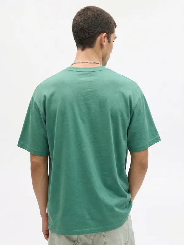 Highlander Men Turquoise Printed Round Neck Oversized Fit T-Shirt