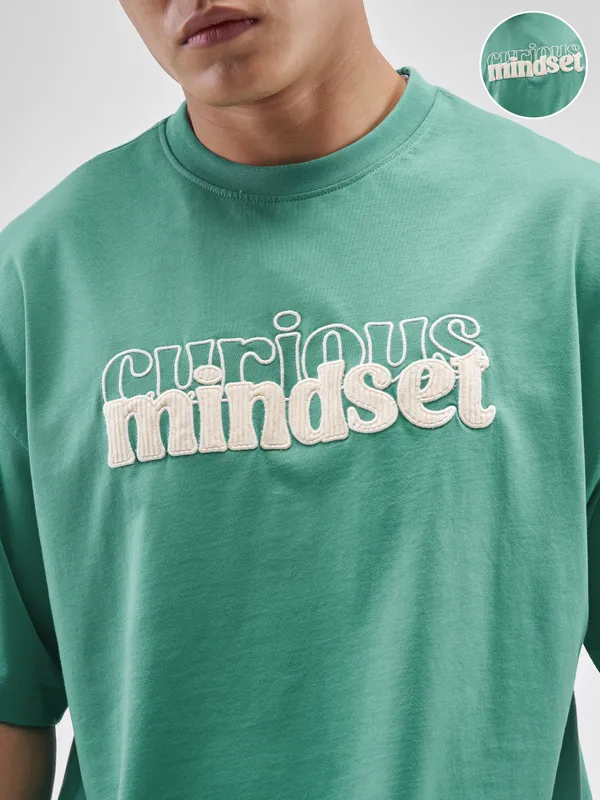 Highlander Men Turquoise Printed Round Neck Oversized Fit T-Shirt