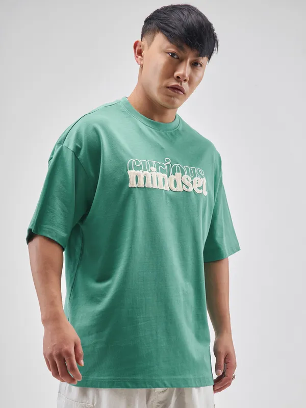 Highlander Men Turquoise Printed Round Neck Oversized Fit T-Shirt