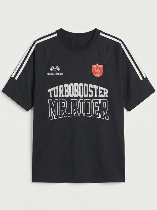 Highlander Men Black Printed Round Neck Oversized Fit T-Shirt