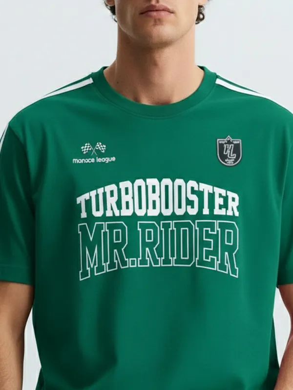 Highlander Men Green Printed Round Neck Oversized Fit T-Shirt