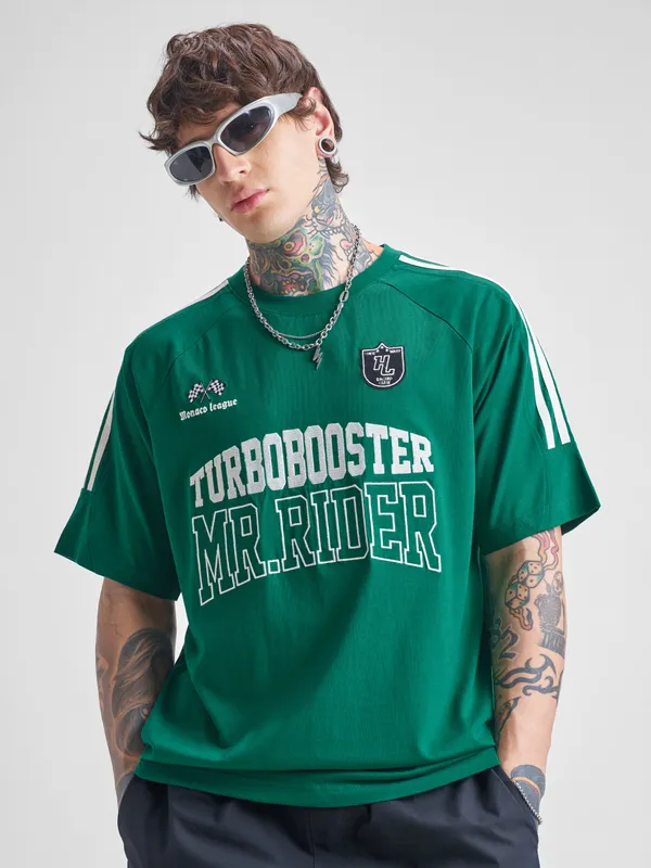 Highlander Men Green Printed Round Neck Oversized Fit T-Shirt