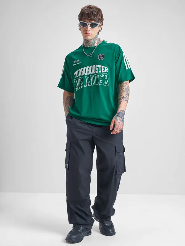 Highlander Men Green Printed Round Neck Oversized Fit T-Shirt