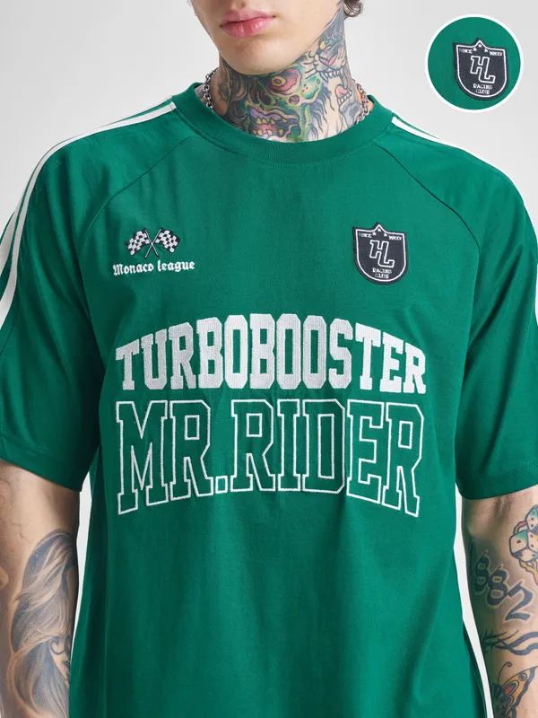 Highlander Men Green Printed Round Neck Oversized Fit T-Shirt