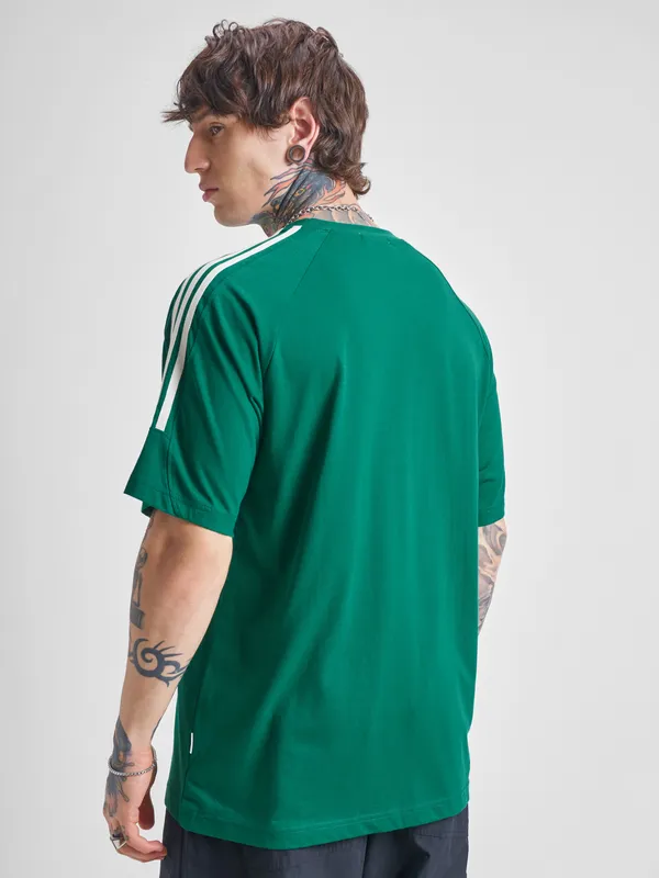 Highlander Men Green Printed Round Neck Oversized Fit T-Shirt