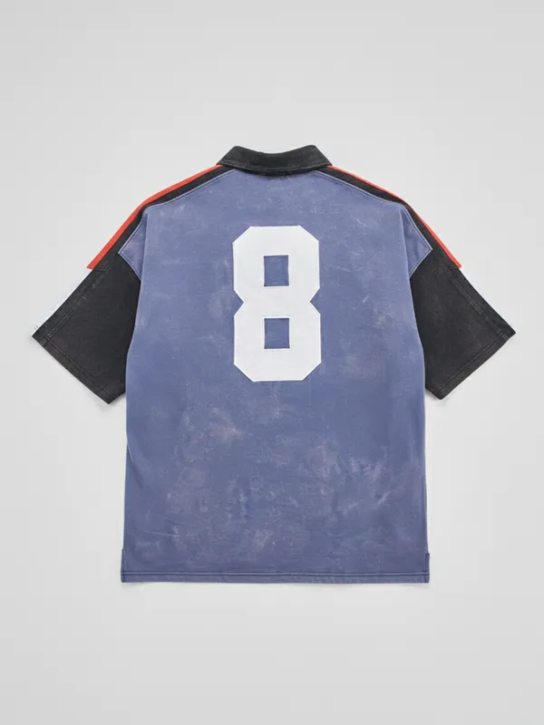 Highlander Men Blue Printed Polo Collar Oversized Fit T-Shirt