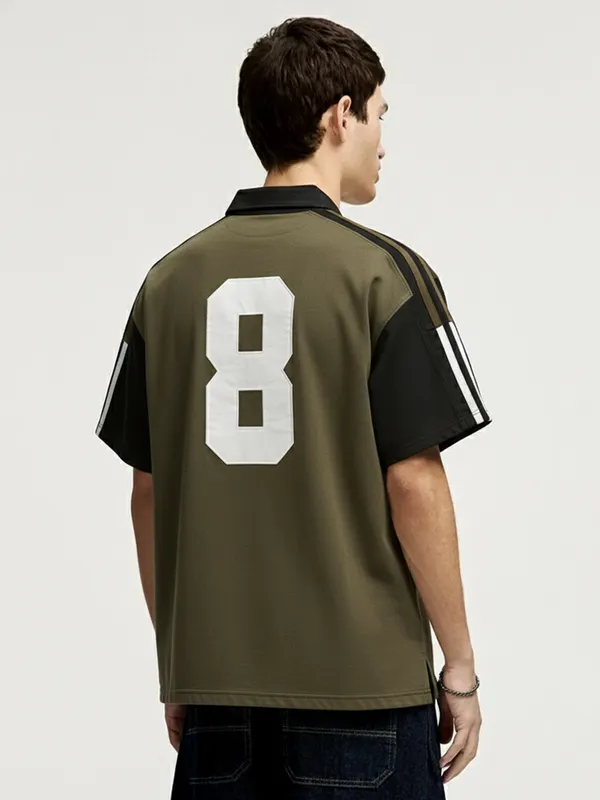 Highlander Men Black Printed Polo Collar Oversized Fit T-Shirt