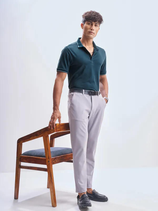 Highlander Men Navy Blue Solid Polo Collar T-Shirt