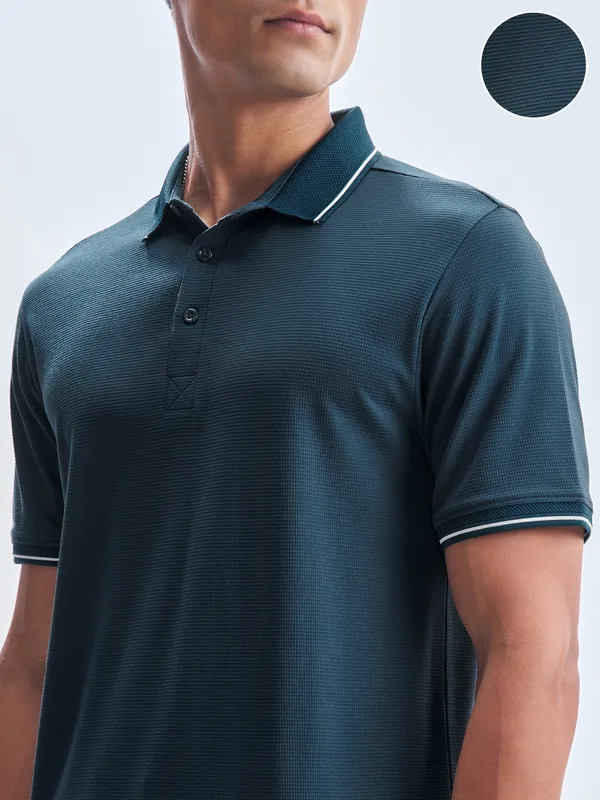 Highlander Men Navy Blue Solid Polo Collar T-Shirt