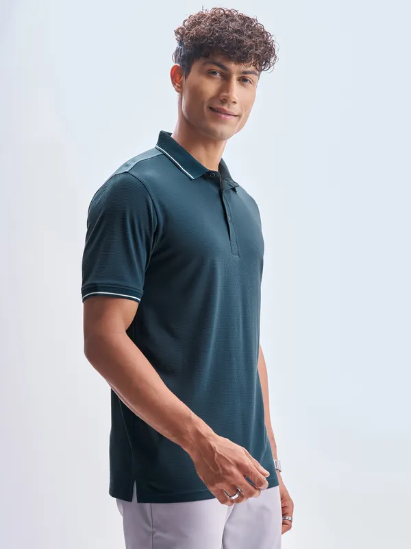 Highlander Men Navy Blue Solid Polo Collar T-Shirt