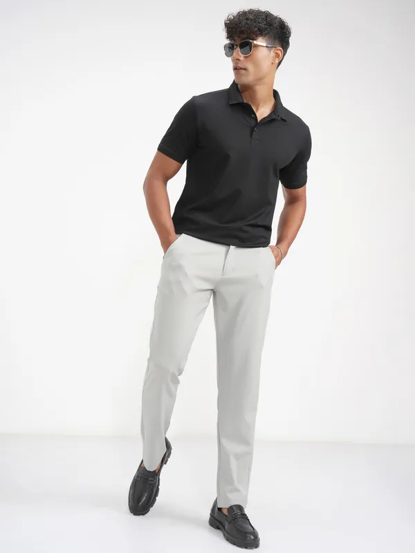 Highlander Men Black Solid Polo Collar T-Shirt