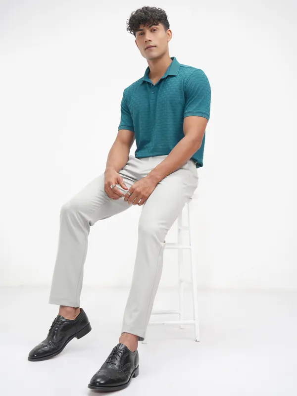 Highlander Men Teal Solid Polo Collar T-Shirt