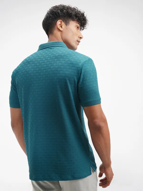 Highlander Men Teal Solid Polo Collar T-Shirt