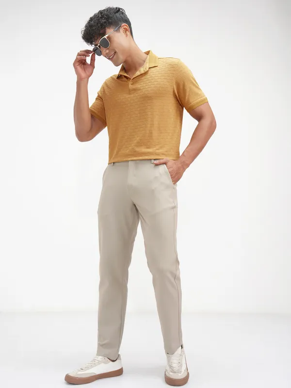 Highlander Men Mustard Solid Polo Collar T-Shirt