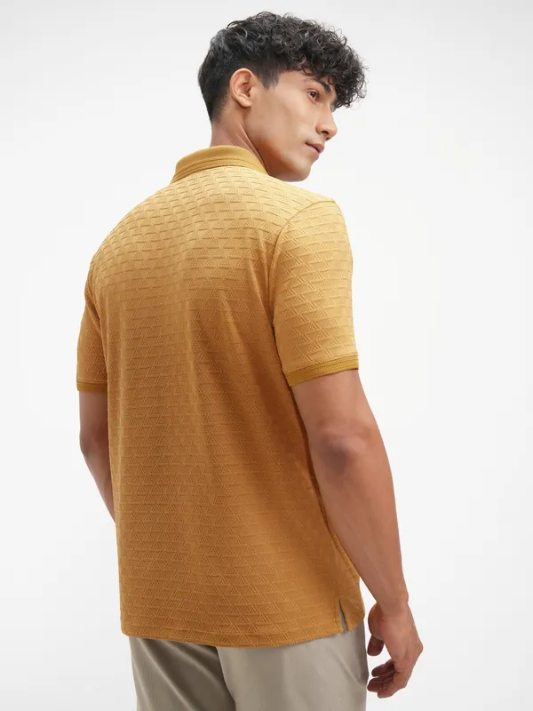 Highlander Men Mustard Solid Polo Collar T-Shirt