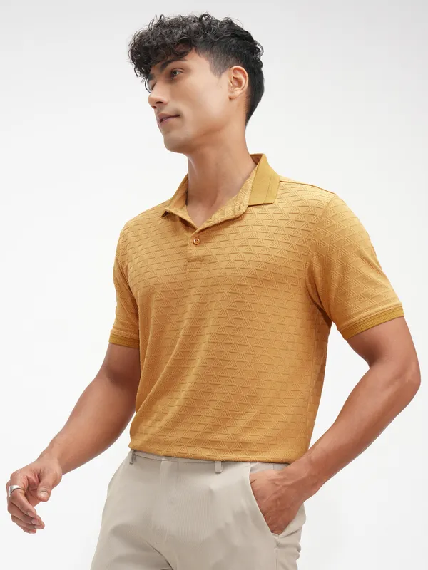 Highlander Men Mustard Solid Polo Collar T-Shirt