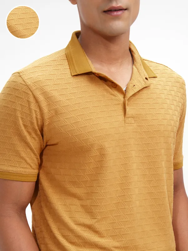 Highlander Men Mustard Solid Polo Collar T-Shirt