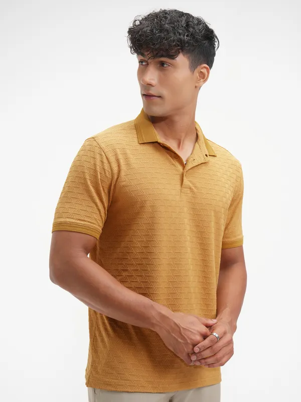 Highlander Men Mustard Solid Polo Collar T-Shirt