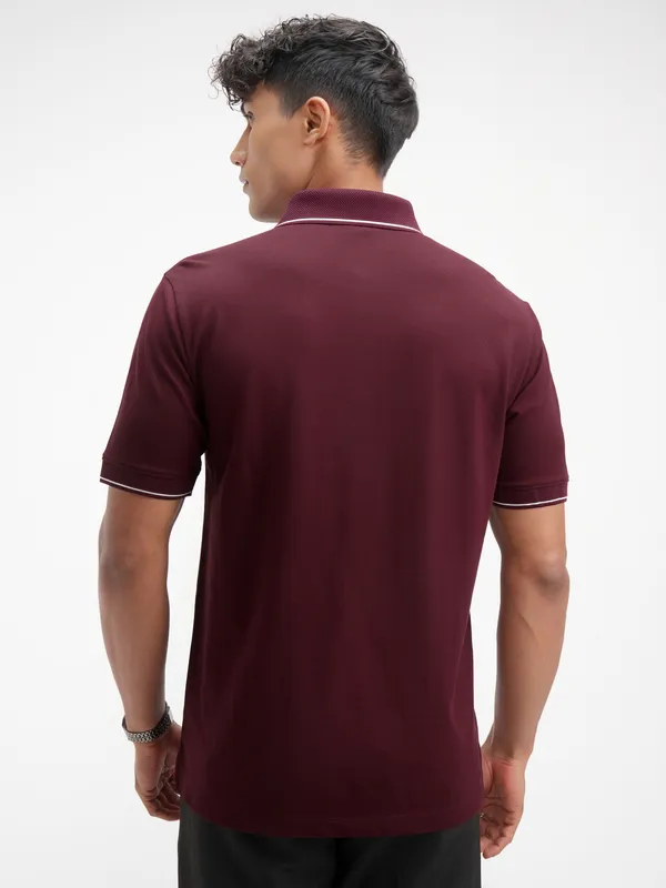 Highlander Men Maroon Solid Polo Collar T-Shirt