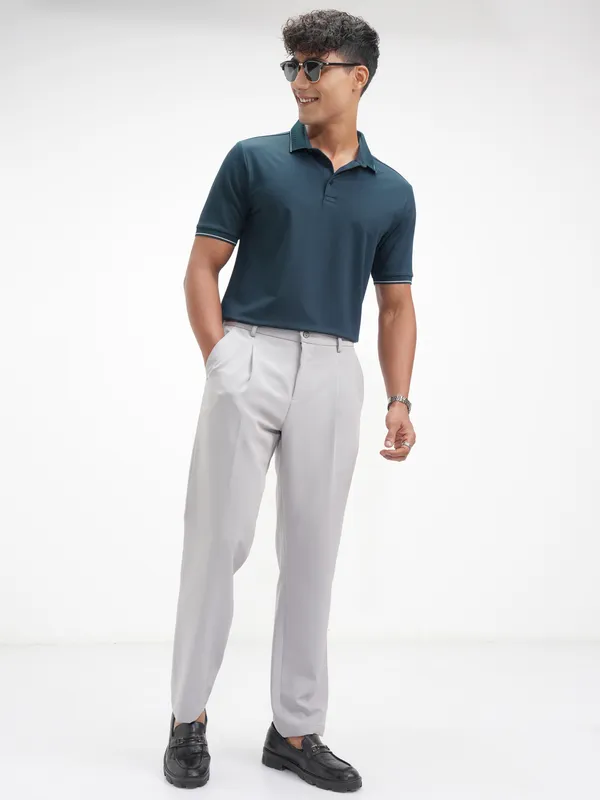 Highlander Men Navy Blue Solid Polo Collar T-Shirt