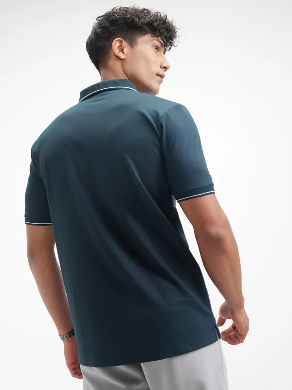 Highlander Men Navy Blue Solid Polo Collar T-Shirt