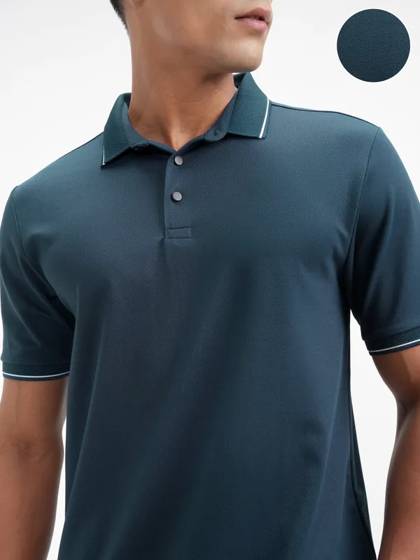 Highlander Men Navy Blue Solid Polo Collar T-Shirt