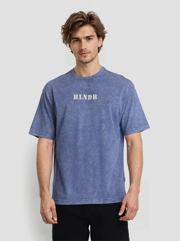 Highlander Men Blue Printed Round Neck T-Shirt