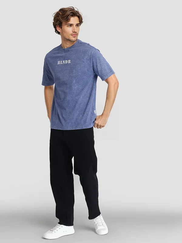 Highlander Men Blue Printed Round Neck T-Shirt