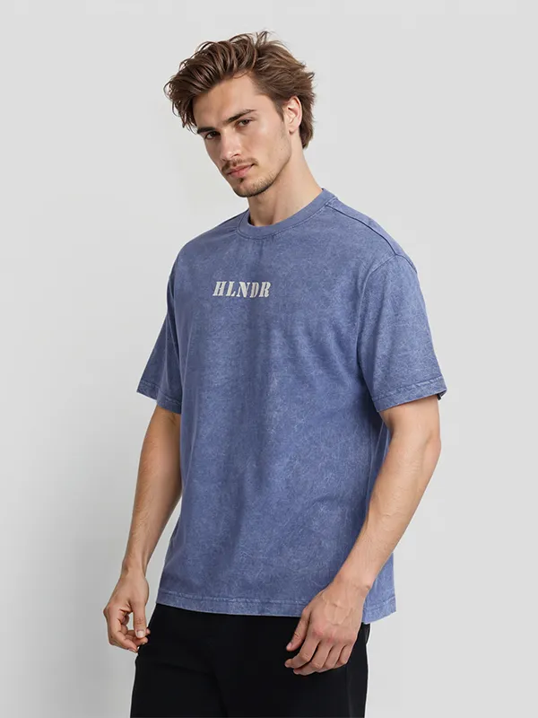 Highlander Men Blue Printed Round Neck T-Shirt