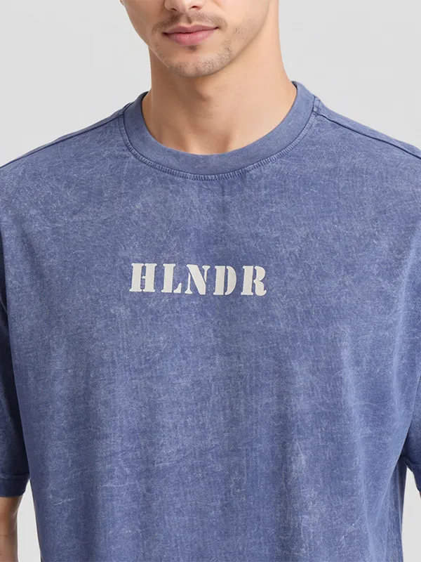 Highlander Men Blue Printed Round Neck T-Shirt