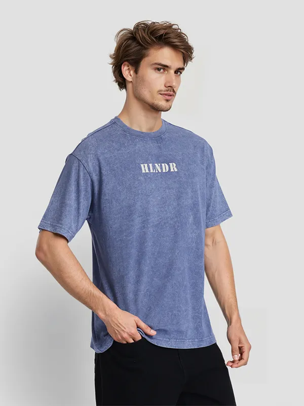 Highlander Men Blue Printed Round Neck T-Shirt