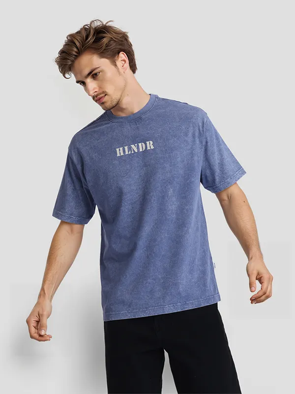 Highlander Men Blue Printed Round Neck T-Shirt
