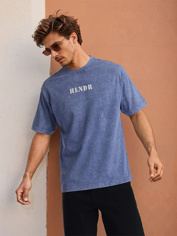 Highlander Men Blue Printed Round Neck T-Shirt
