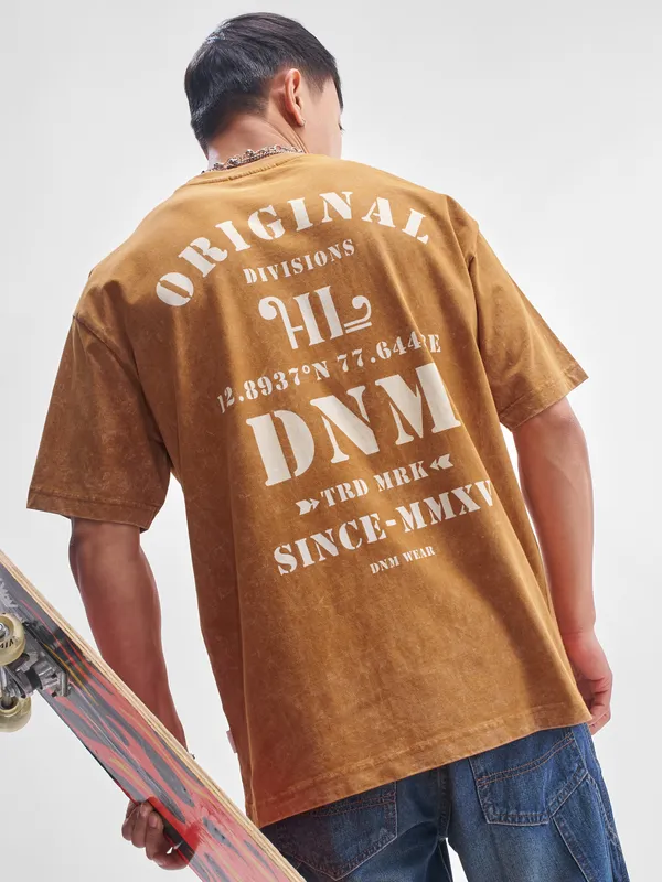 Highlander Men Mustard Printed Round Neck T-Shirt