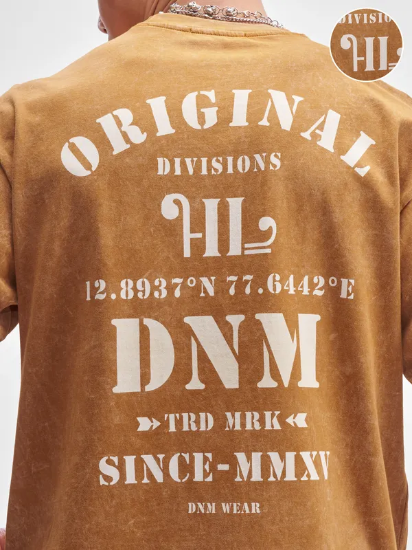 Highlander Men Mustard Printed Round Neck T-Shirt