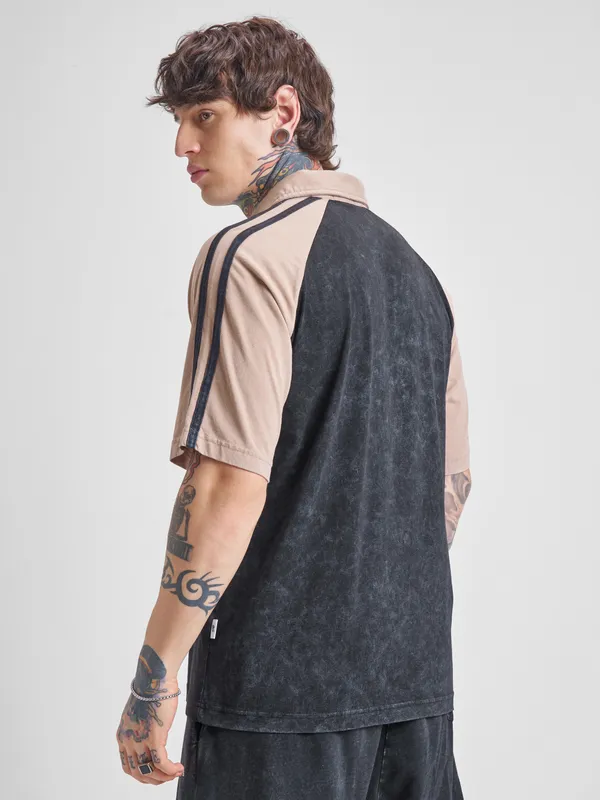 Highlander Men Black Printed Polo Collar T-Shirt