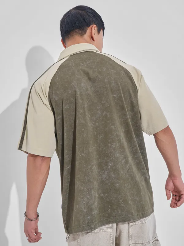 Highlander Men Olive Printed Polo Collar T-Shirt