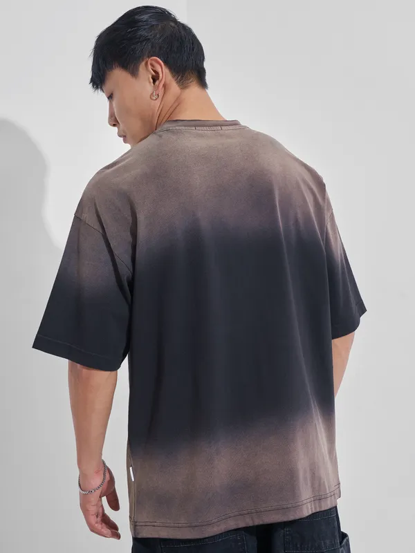 Highlander Men Olive Printed Round Neck Oversized Fit T-Shirt