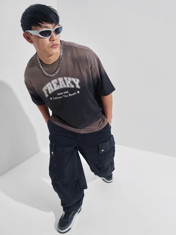 Highlander Men Navy Blue Printed Round Neck Oversized Fit T-Shirt