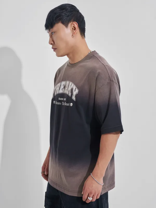 Highlander Men Navy Blue Printed Round Neck Oversized Fit T-Shirt