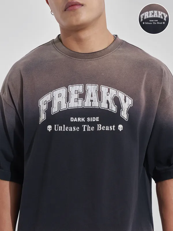 Highlander Men Navy Blue Printed Round Neck Oversized Fit T-Shirt