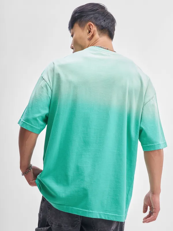Highlander Men Turquoise Printed Round Neck Oversized Fit T-Shirt