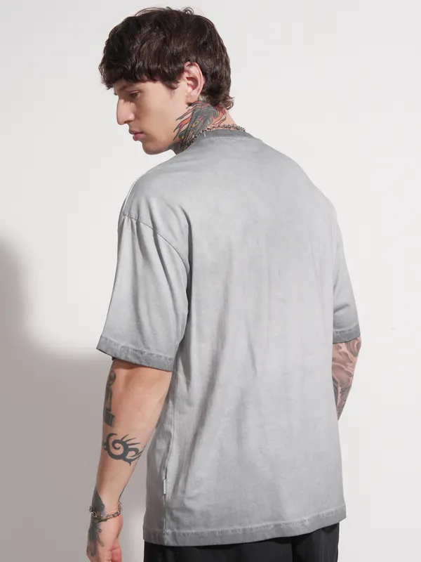 Highlander Men Grey Printed Round Neck Oversized Fit T-Shirt