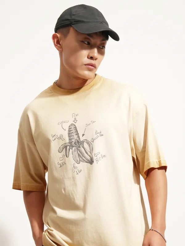 Highlander Men Brown Printed Round Neck Oversized Fit T-Shirt